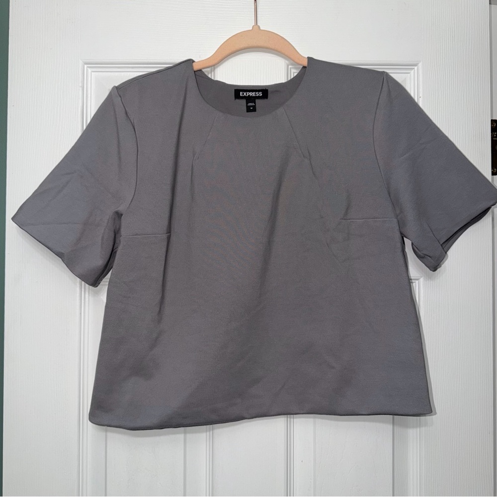 Express Women's Charcoal Short Sleeve Cropped Top